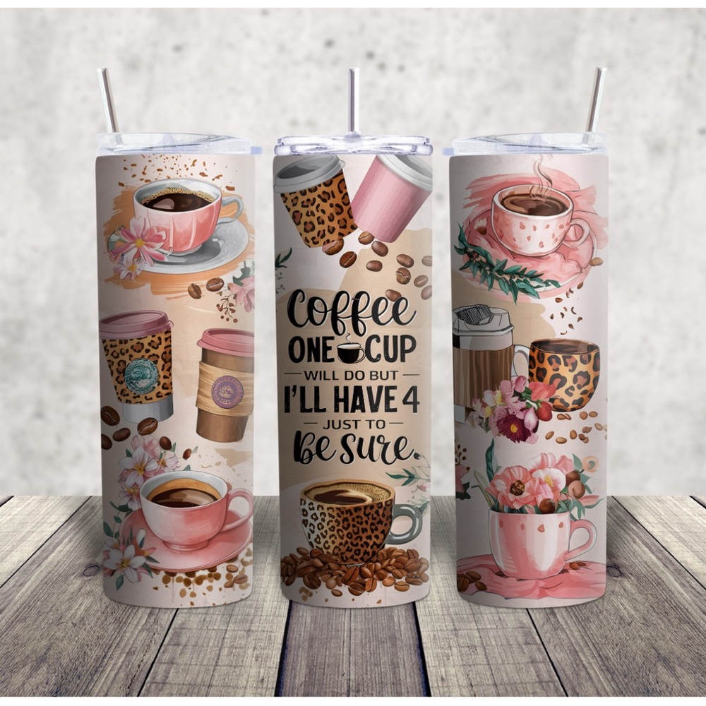 Floral and Coffee-Themed Tumbler